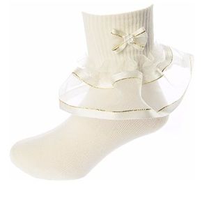 Girls Socks With Color Ruffled Organza Ribbon